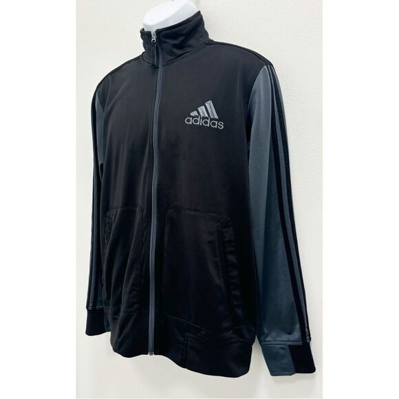 Adidas Full Zip Track Suit Jacket Black and Grey 3 Stripes Mens Size Medium - Picture 2 of 7